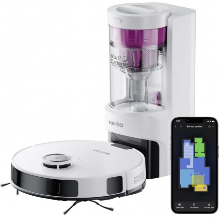 Robot aspirador Eureka E10s con base de vaciado automático sin bolsa y fregado de suelos de 4000 Pa
