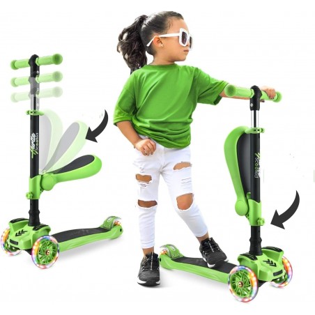 Patinete infantil de 3 ruedas, plegable, con altura ajustable, plataforma antideslizante y ruedas con luz LED.